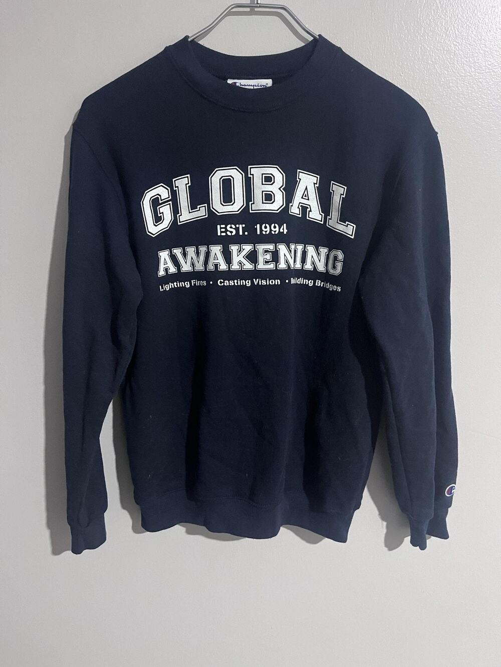 Champion Sweatshirt Boys 14-16 Blue Global Awakening Pullover Crew Graphic Logo